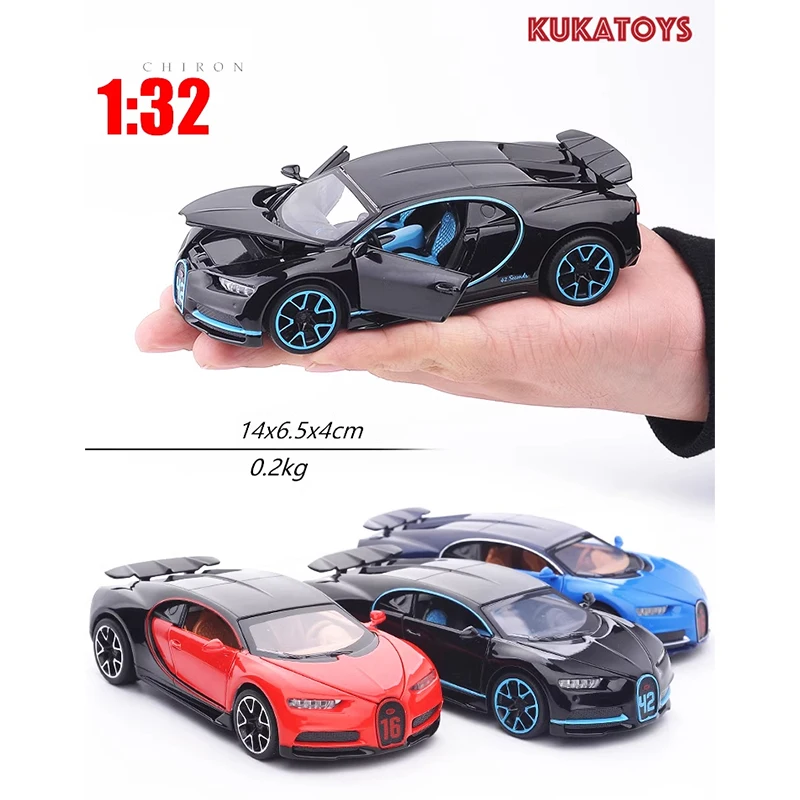 Chiron 1/32 sports car Metal Toys Simulation Diecast Alloy Miniature Sound Light Pull Back collection display fast furious gift