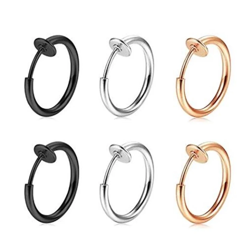 Hoop Clip On Earrings Step Diameter Circle Earring Punk Clip Stealth Spring Small Helix Retractable Ring Cuff Ear Ring Hoops