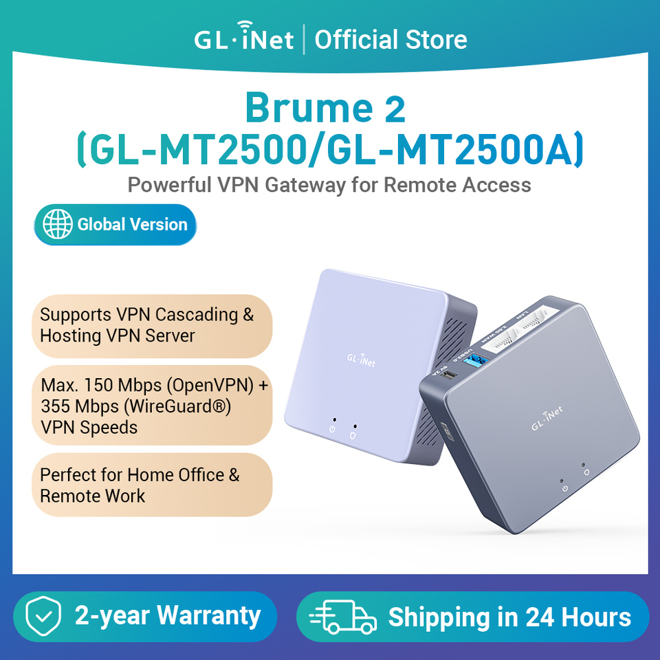  GL-iNET (Brume 2) GL-MT2500/MT2500A Mini VPN Security Gateway for Home Office and Remote Work, Internet Security, 2.5G WAN 