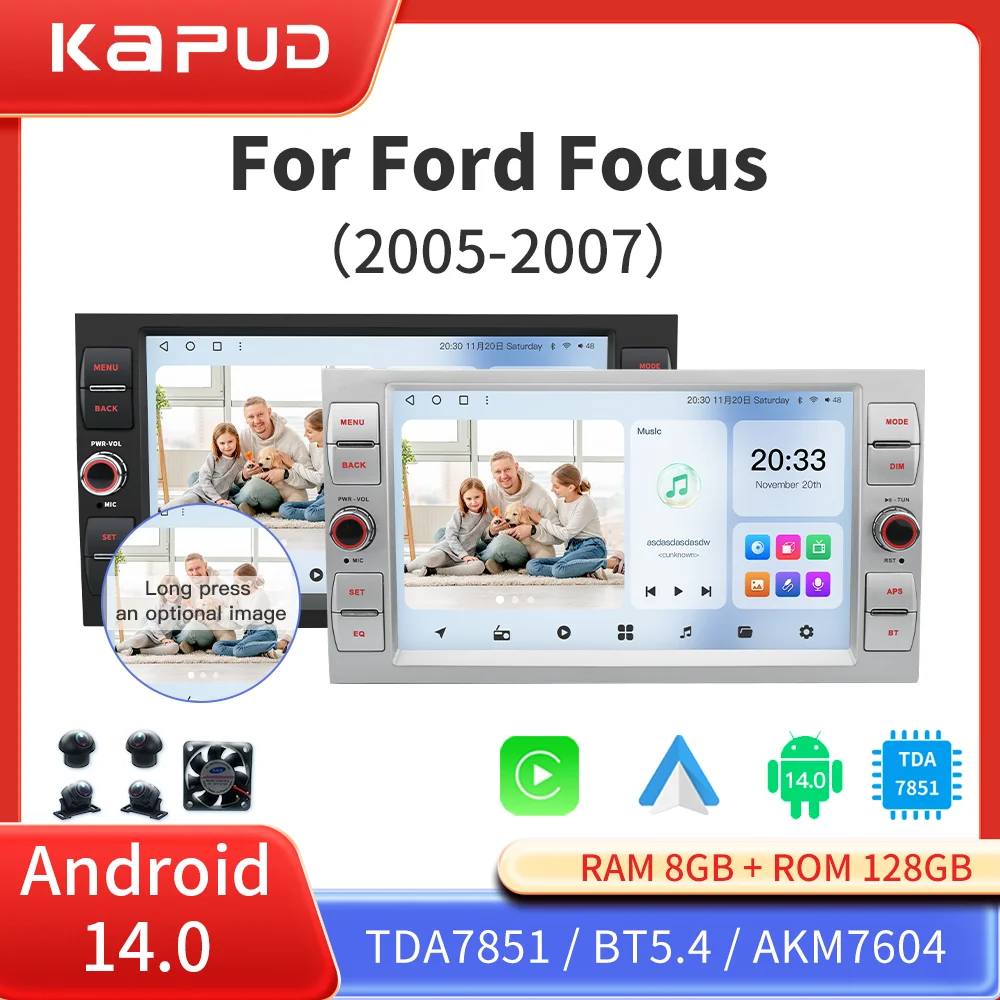 Kapud 8″ Android 14 2 Din Car Multimedia Radio For Ford Focus 2 Kuga Fiesta Mondeo C-Max CarPlay Auto WIfi 360 Camera GPS DPS