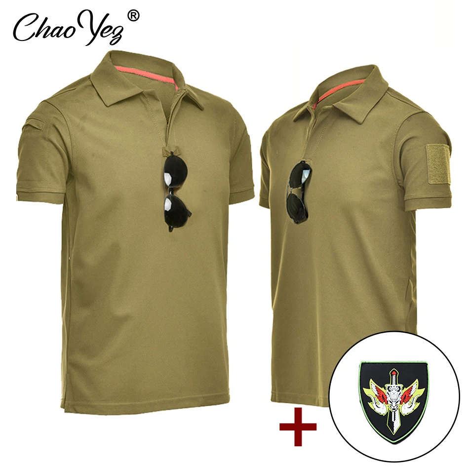 Men\'s Tactical Polo T-shirt Military Army Combat T Shirt Quick Dry Tees Outdoor Hunting Camping Hiking O-Neck Lapel Short Sleeve