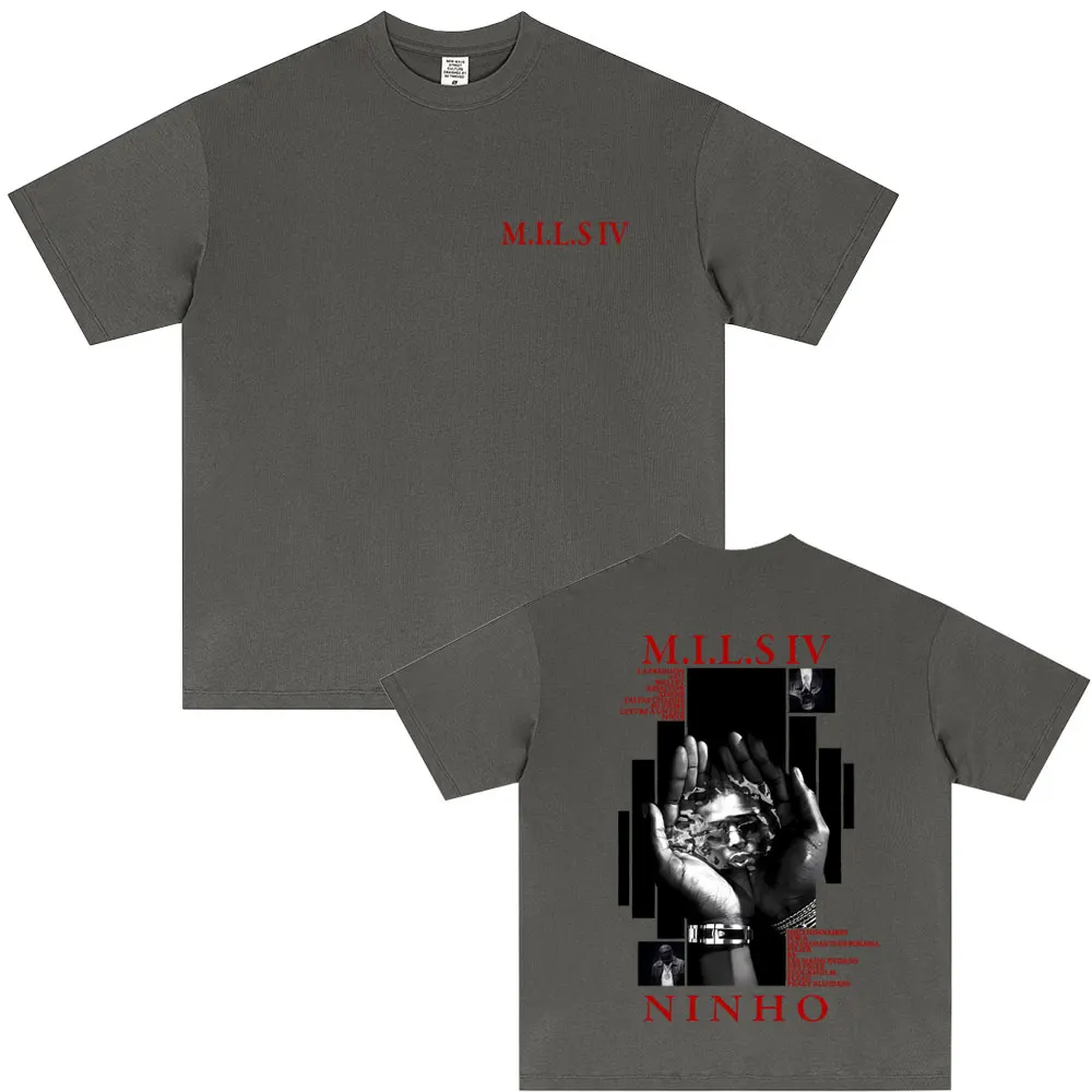 Rapper Ninho MILS 4 Album Grafik T-Shirt Herren Mode Übergroßes Streetwear Unisex Hip-Hop Pop Musik T-Shirt Herren Baumwoll-Oberteil – Detail 4