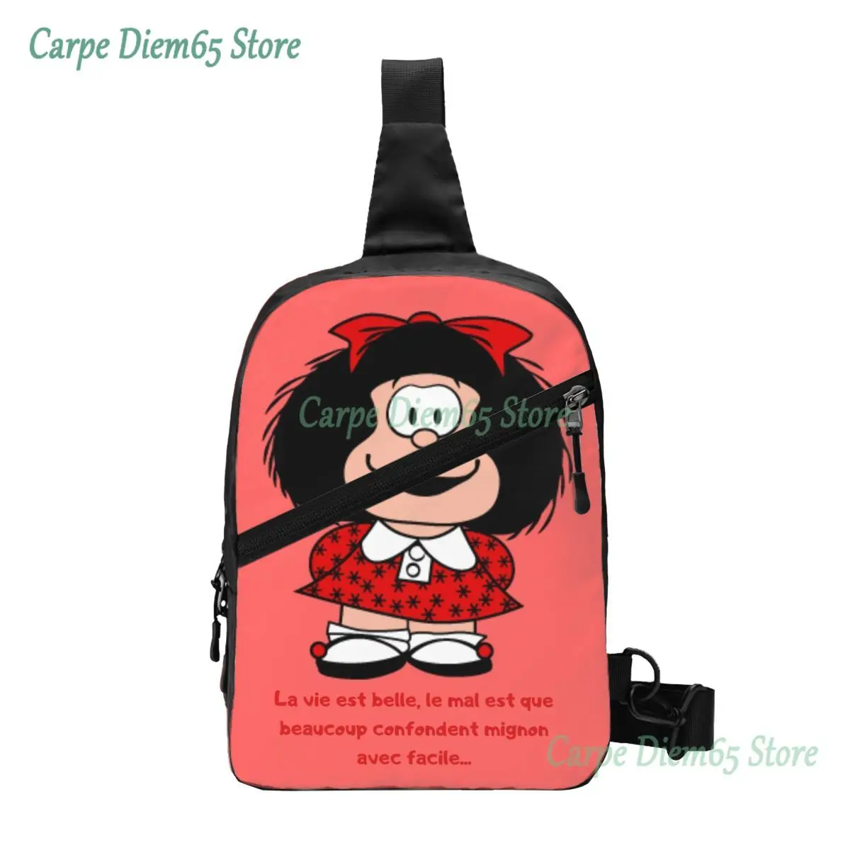 

Kawaii Mafalda Sling Chest Bag Custom Quino Argentina Cartoon Shoulder Crossbody Backpack for Men Cycling Camping Daypack