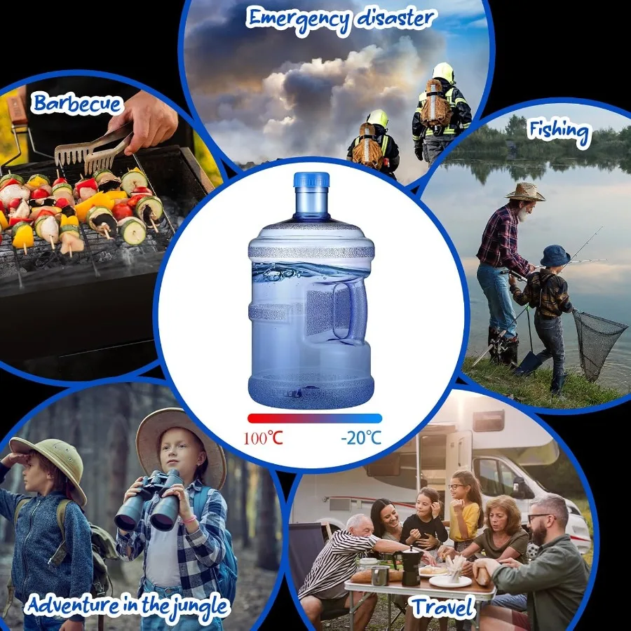 Jarras de água redondas de galão, 2 peças, garrafas plásticas com alça, tampa de parafuso para acampamento, academia, uso reutilizável, grande capacidade, viagem ao ar livre