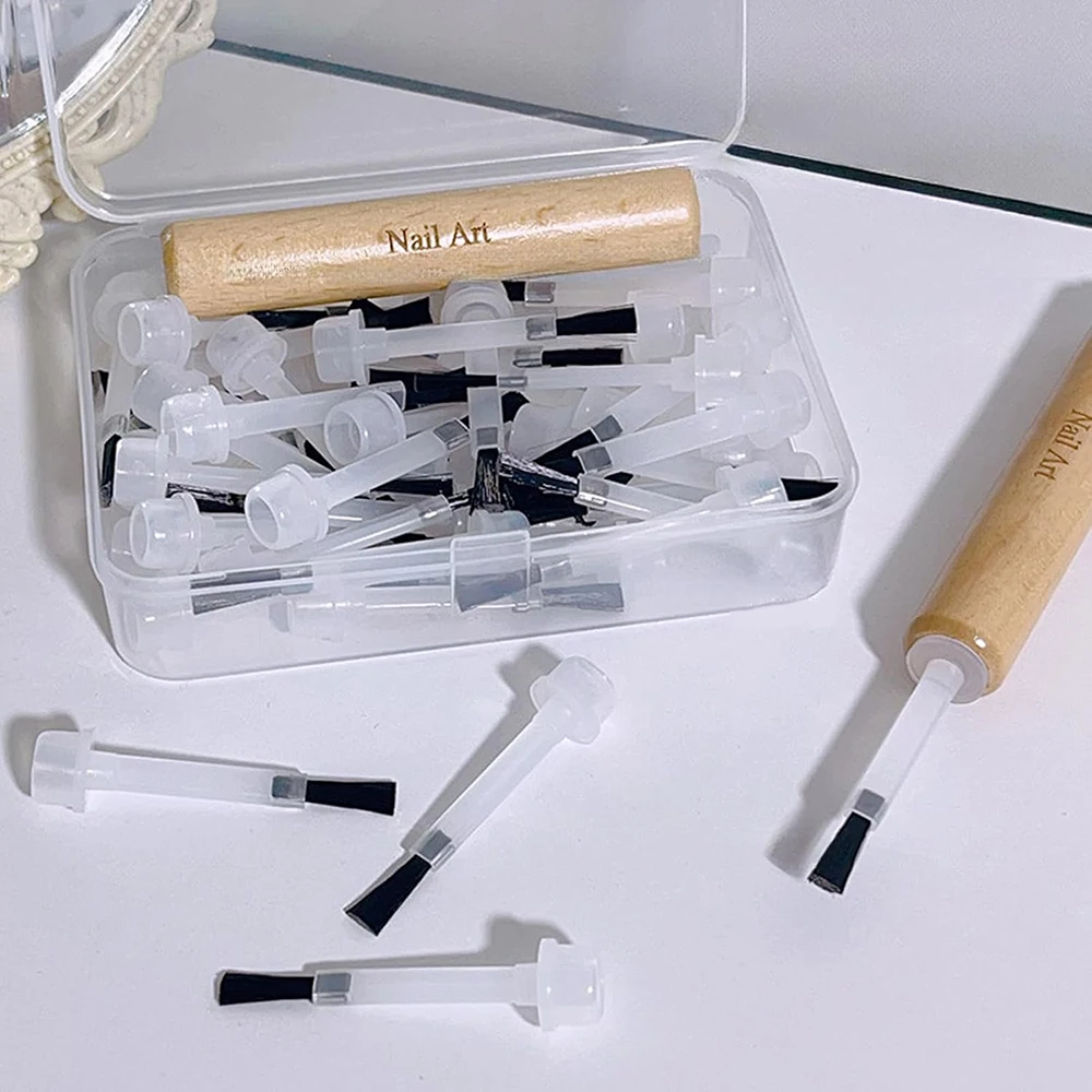 Vervangende nagellakborstelset Dip Powder Vloeibare manicurebenodigdheden Dual Head Nail Art Brush met platte borstel voor doe-het-zelf salongebruik