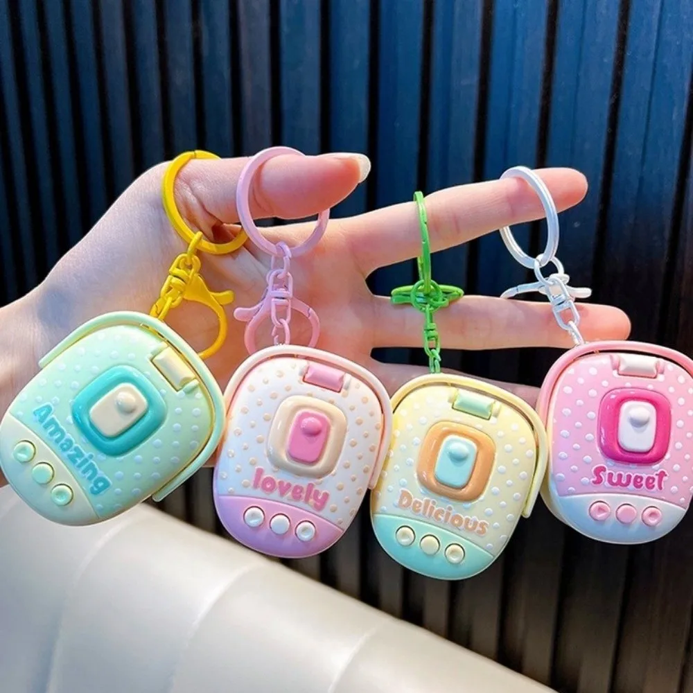 Portable Plastic Rice Cooker Keychain Cartoon Funny Voice Recorder Keychain Cute Simulation Kitchen for Car Key Chains