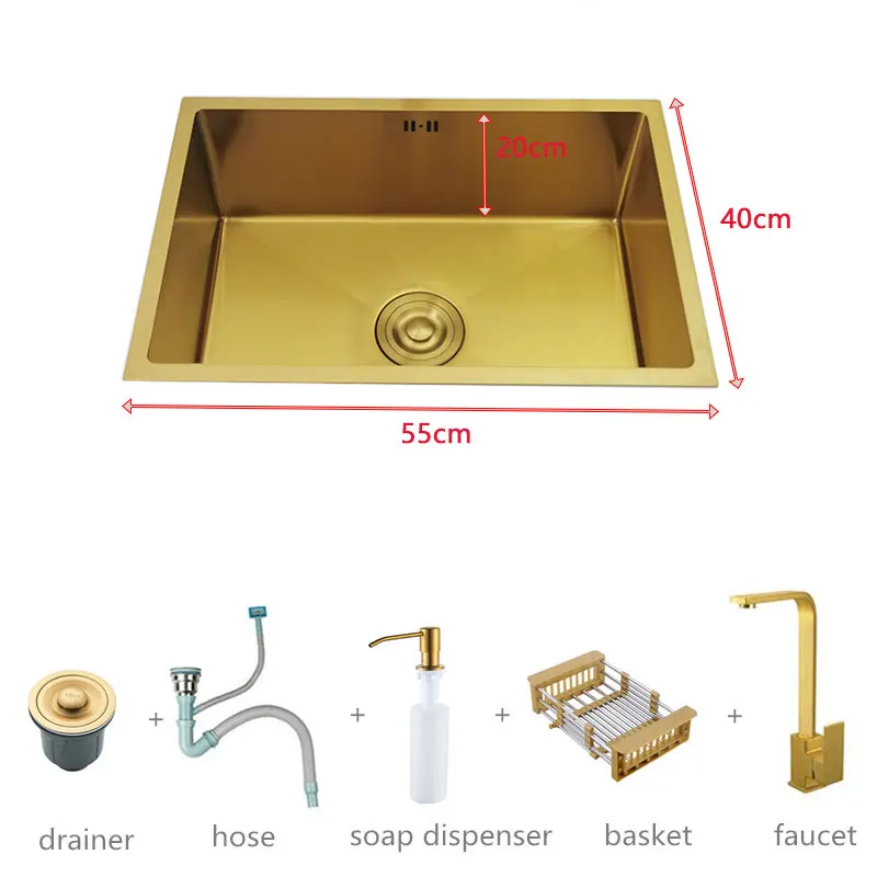Gouden Gootsteen 304 Roestvrijstalen Wastafels Boven De Toonbank Of Undermount Installatie Enkele Kleine Staaf Gouden Wastafel