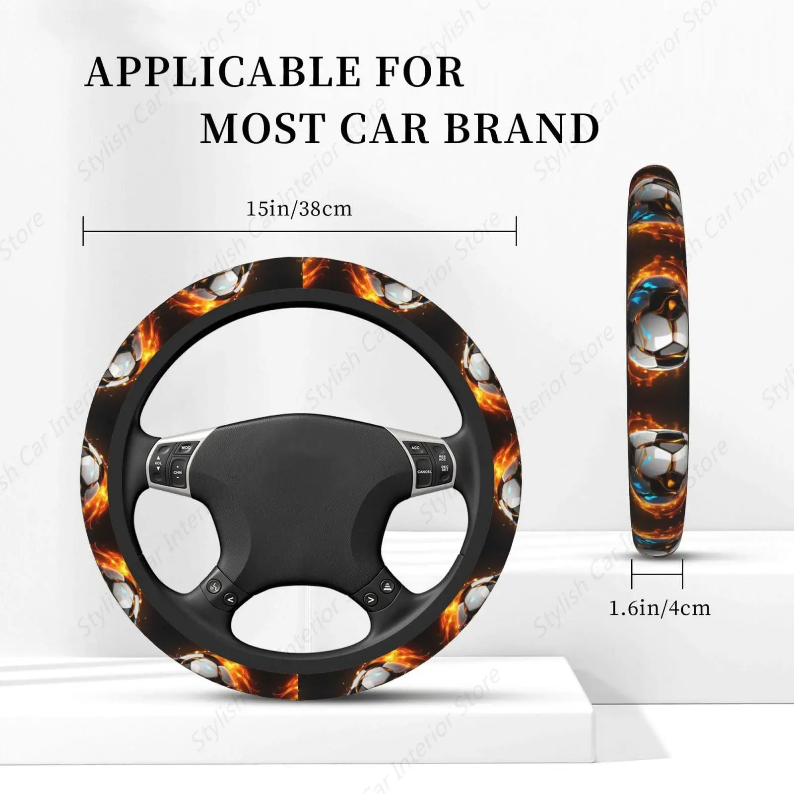 Cool Soccer Ball Elastic Steering Wheel Cover Soft Car Steering Wheel Cover Anti-Slip Steering Wheel Protector Universal Decor