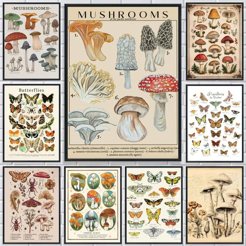 Butterfly Insect Flower Mushroom Poster HD Waterproof Self-Adhesive Wall Art - Versatile Decor for Any Space | Perfect Gift Idea