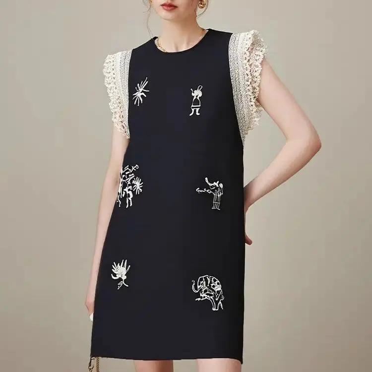 

Exquisite Korean version of round neck printing sleeveless and thin Mori short straight dress Loose vestidos