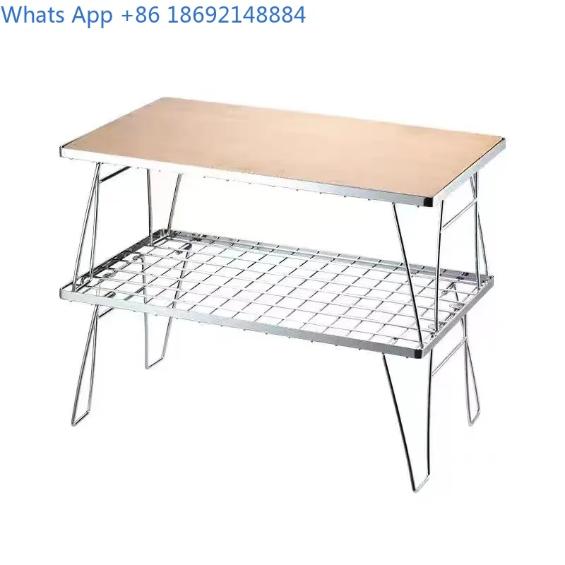Camping Outdoor BBQ Picnic Grid Portable Folding Table Stand Camping Stainless Steel Mesh Table Multi-Functional