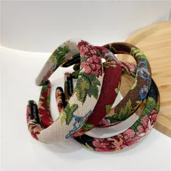 Korean Retro Elegant Embroidery Sponge Headband Sweet Temperament Hair Hoop for Women Girls Fashion Headwear