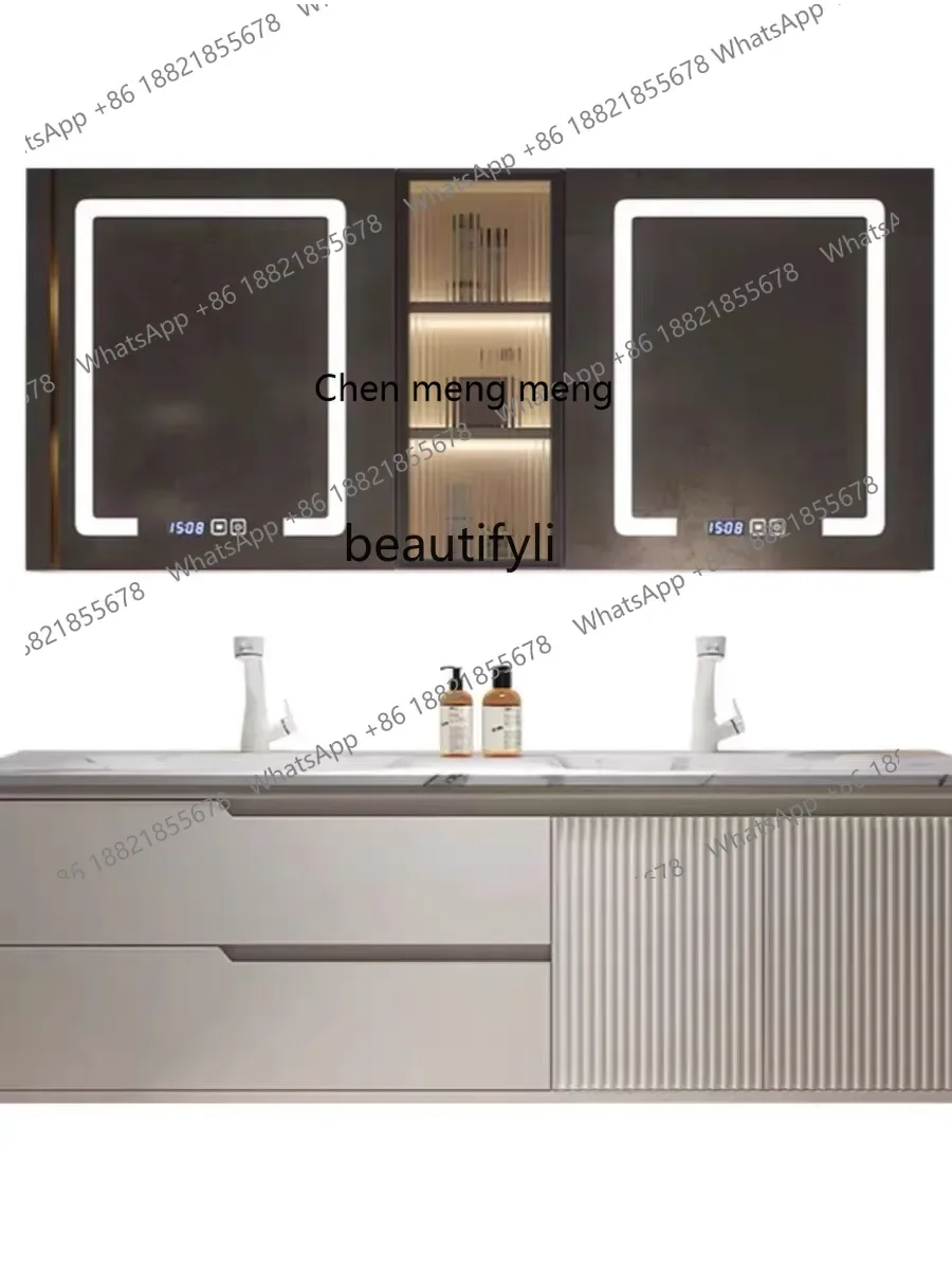 Stone Plate Hot Bending Integrated Double Basin Bathroom Cabinet Bathroom Table Oak Washbasin Cabinet