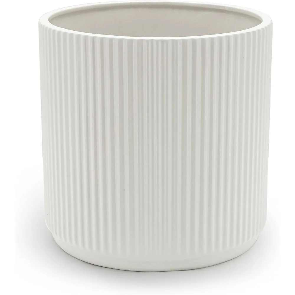 Ceramic Planter Pot for Indoor Outdoor Plants, Round Flower Pot with Drainage Hole, 8-inch, White