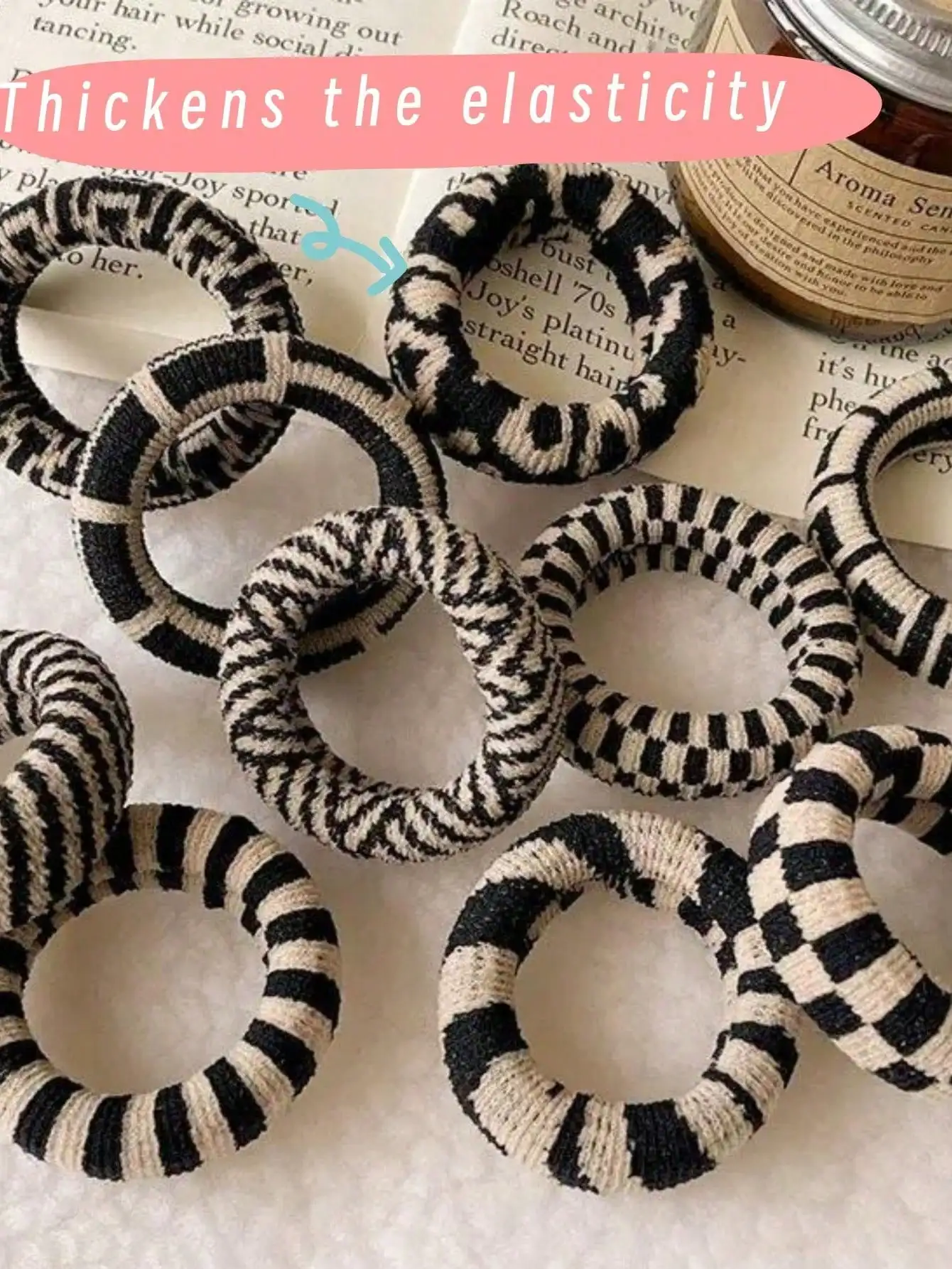 

Черно-белые бесшовные резинки для волос с узором, толстые, высокоэластичные