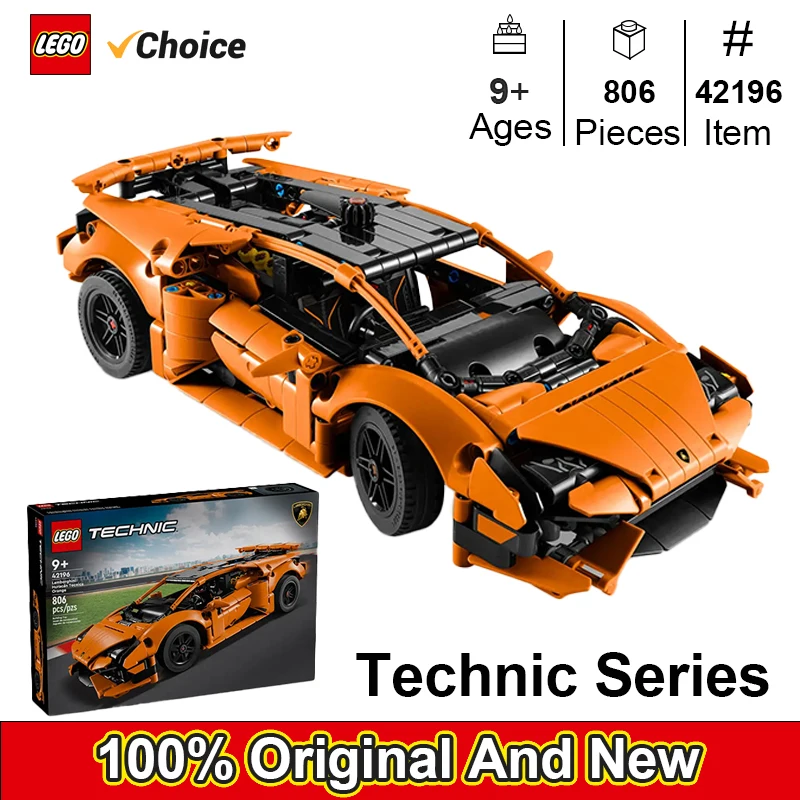 LEGO 42196 Technic Lamborghini Huracán Tecnica pomarańczowy zabawki do budowania dla dzieci Model samochód zestaw dla chłopców dziewcząt w wieku 9