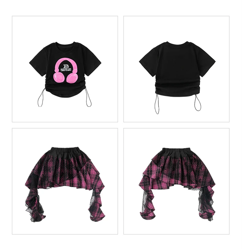Kinder Hip-Hop Mode-Set, Rapper-Kleidung für Mädchen, T-Shirt, Rock, Hip-Hop-Outfit, Kinder-Tanzkleidung, Streetwear, Y2K-Kostüm – Detail 10