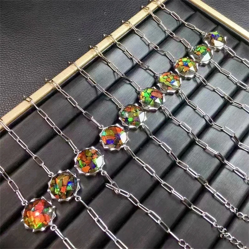 S925 Natural Ammolite Bracelet String Charms Fashion Personalized Colorful Gemstone Jewelry Lovers Gift 1PCS