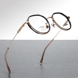 Designed Vintage Round Pure Titanium Eyeglasses Optical High Diopter Suitable 49mm Wide Thick Rim To Hide Lenses Thickness
