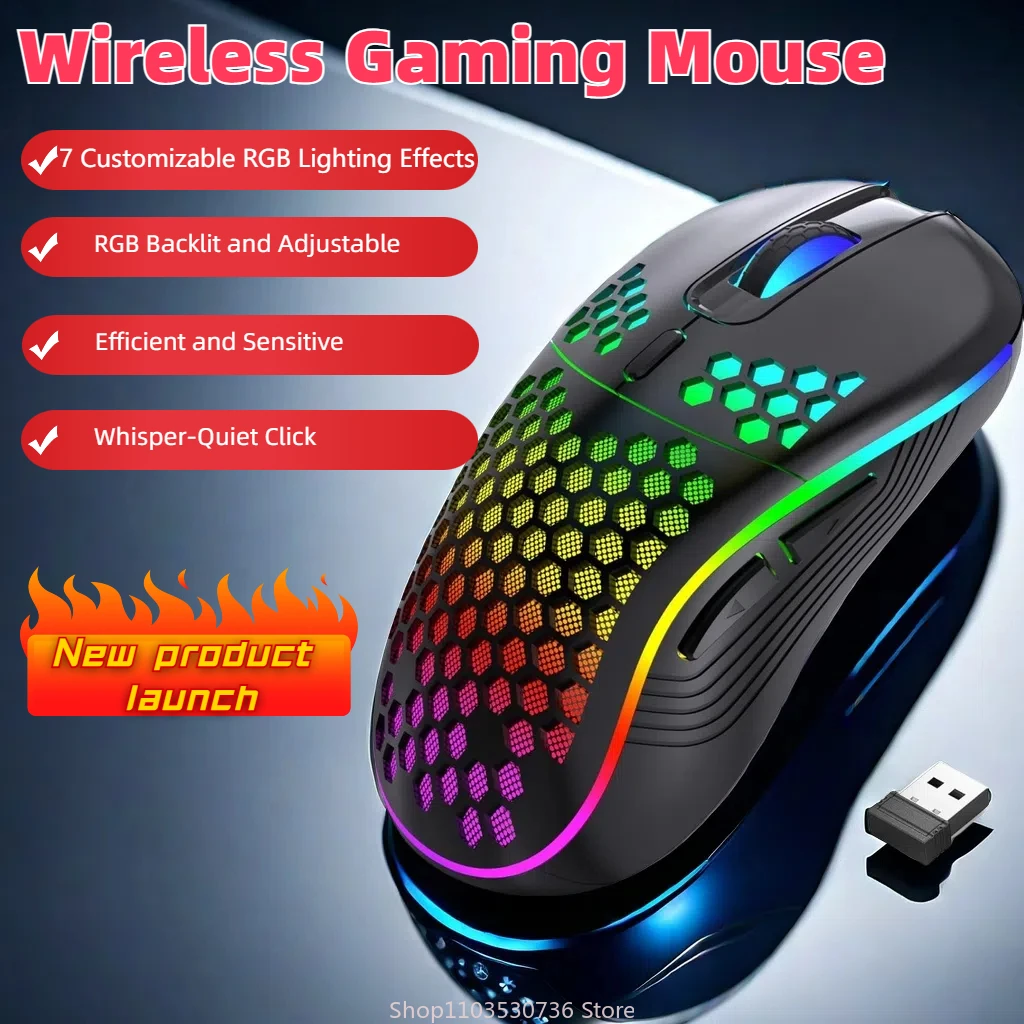 2.4G Wireless Gaming Mouse RGB Lighting Charging Mouse with Adjustable DPI Ergonomic Honeycomb Design for Desktop Laptop