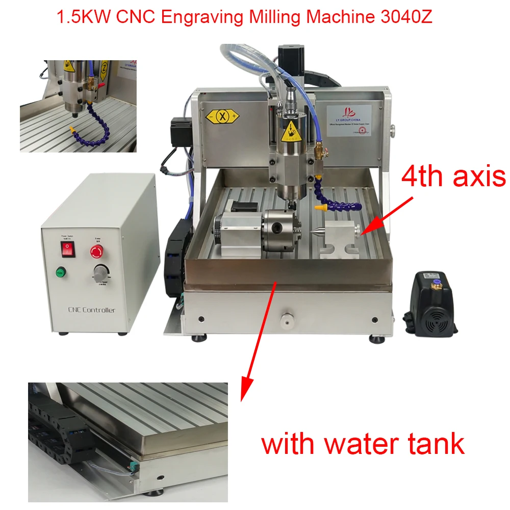 

LY 1.5KW Engraving Milling Machine 3040Z with Water Tank 3axis 4axis Mini Router for Working Wood Metal Carving High Quality