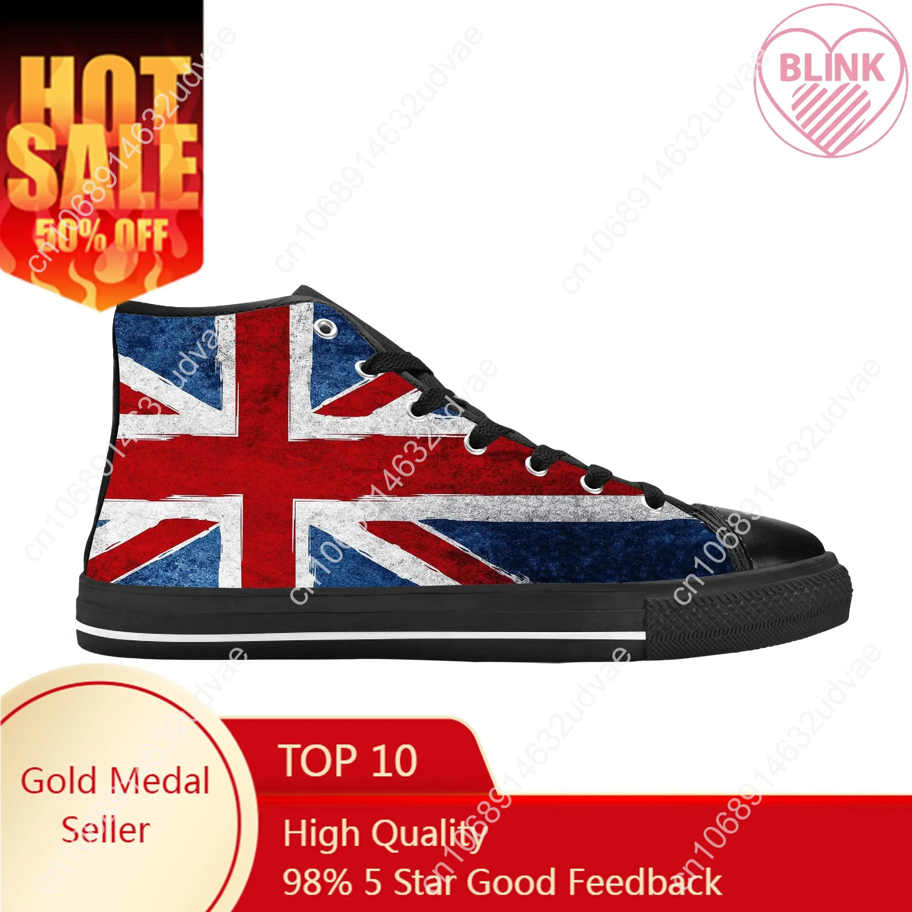 

UK England Union Jack British Great Britain Flag Casual Cloth Shoes High Top Comfortable Breathable 3D Print Men Women Sneakers
