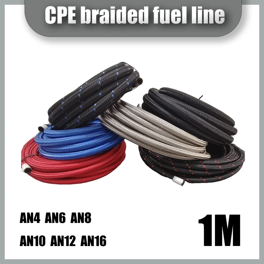 1M AN4 ~ AN20Universal Fuel Hose Oil Gas Cooler Hose Tube Outer Nylon/stainless steel Weaving Braided Inside CPE Rubber 6 colors