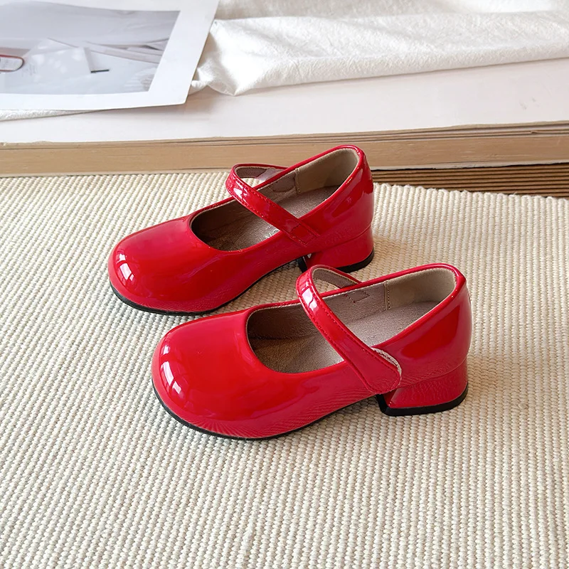 Children Catwalk High Heel Shoes Round-toe Girls Dress Leather Shoes Wedding Party School Kids Causal Uniform Shoes 26-35