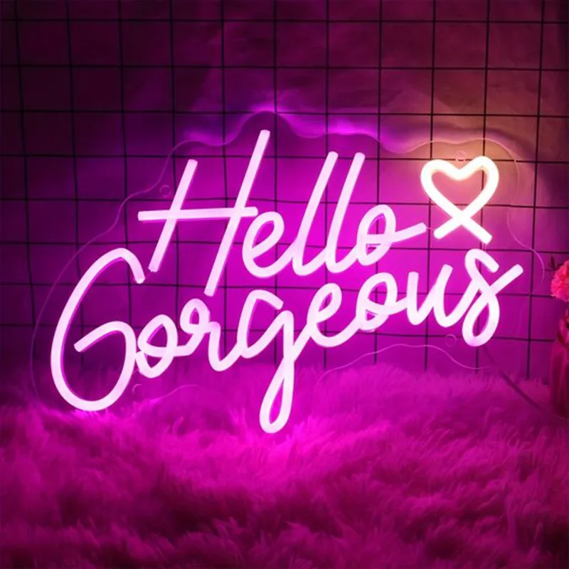 Hello Gorgeous Neon Signs, Romantic LED Wedding Decor, USB Powered for Home, Proposal, Engagement, Birthday Neon Sign Room Decor