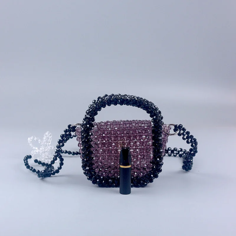 Mini Acrylic Beaded Crossbody Bags Hand-woven Fashion All-match Transparent Bag Lady Lipstick Small Messenger Purses Clear