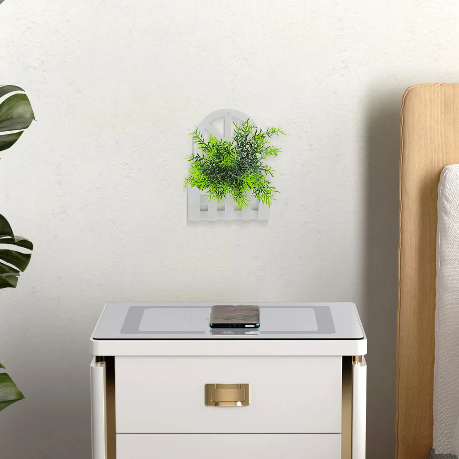 

White Wall Mounted Wooden Picket Fence Planter With Foam Insert Multifunctional Hanging Flower Basket For Indoor Outdoor