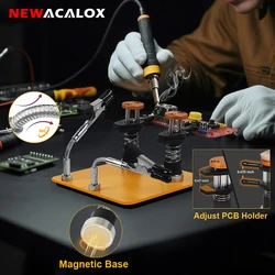 NEWACALOX Magnetic Flexible Welding Third Hand Heat Gun Holder with 3X LED Magnifier for PCB Repair Helping Rework Station
