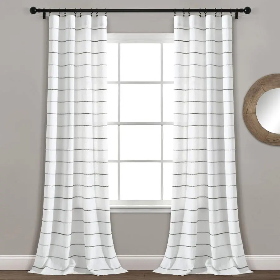 

Ombre Stripe Yarn Dyed Cotton Window Curtain Panels, Pair, 40 W x 84 L, Gray Drapes Light Filtering Curtains for Living Room Str