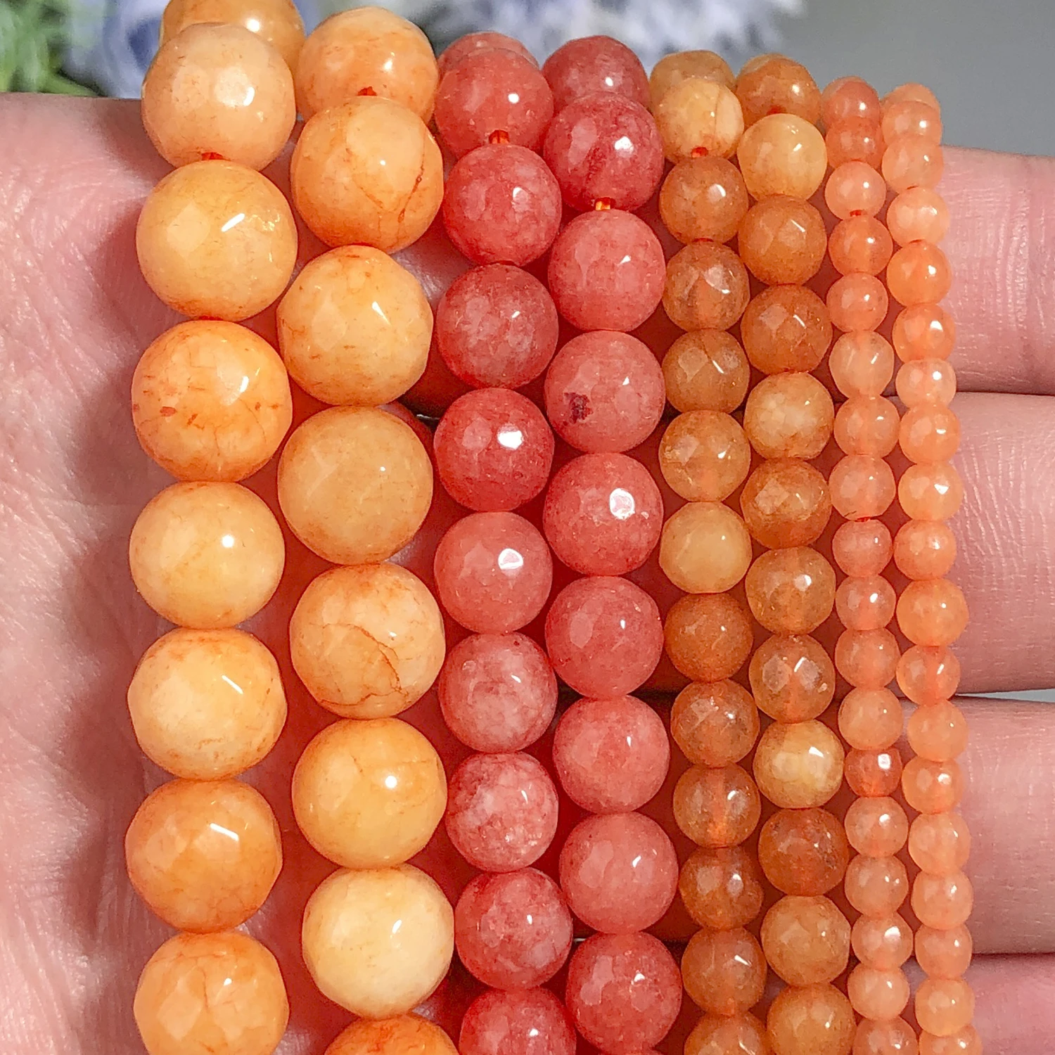Faceted Orange Chalcedony Beads 4/6/8/10mm Round Shape Smooth Loose Stone Beads for Jewelry Making DIY Pendant Accessories