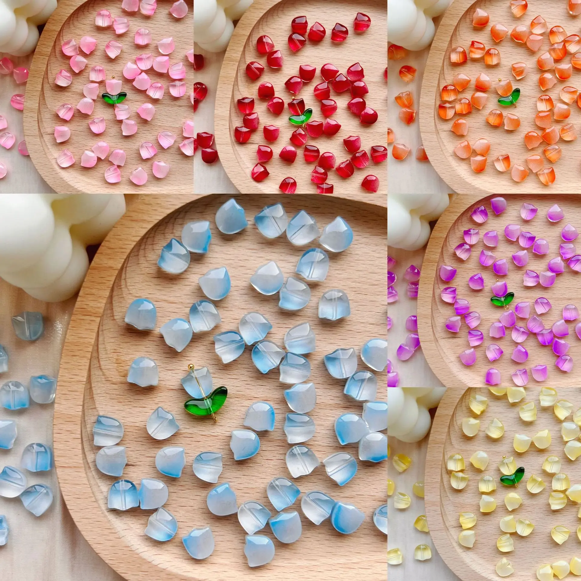 

150Pcs Tulip Petals Glazed Beads Handmade DIY Bracelets Wind Chimes Clothing Accessories Glass Straight Hole Materials