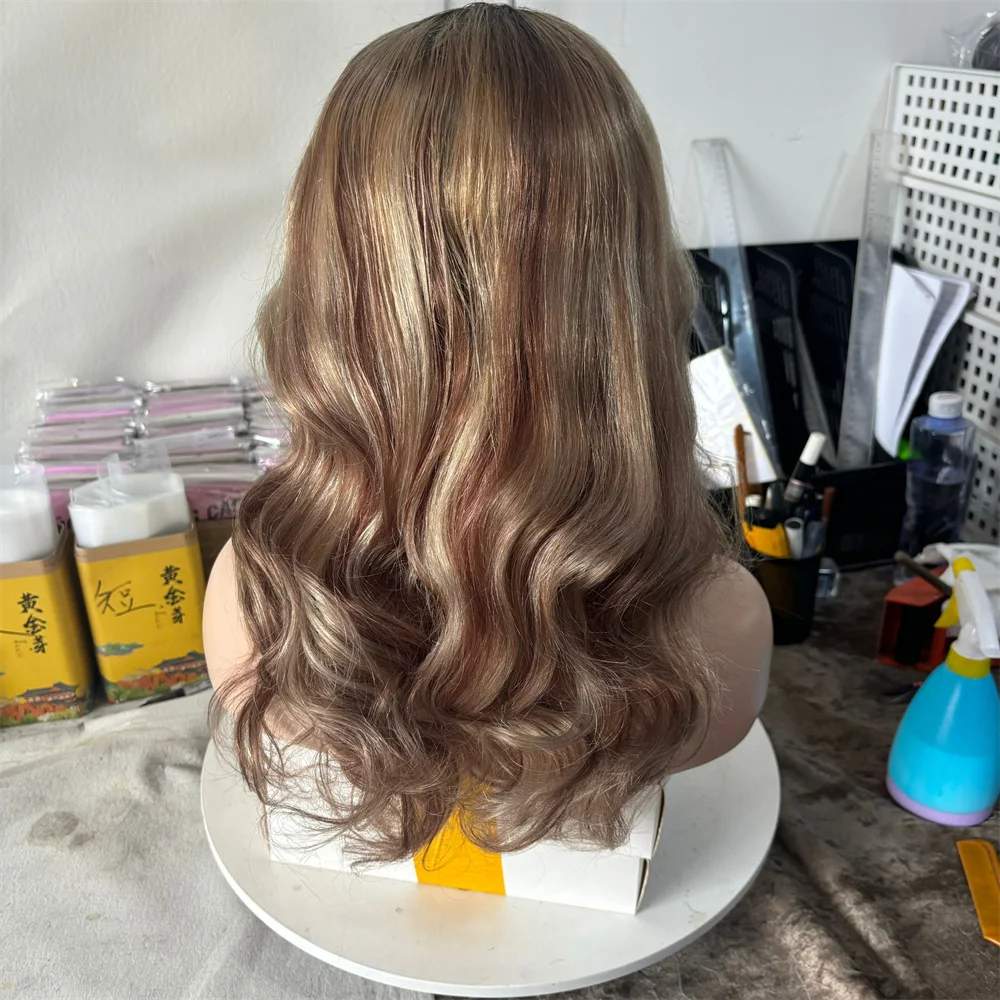 الرماد شقراء يسلط الضوء على الكتف شعر مستعار متموج 18 بوصة 150% 13x4 الدانتيل الجبهة خصلات الشعر المستعار الإنسان سوبر التخليص جاهزة للشحن قطعة واحدة فقط #6