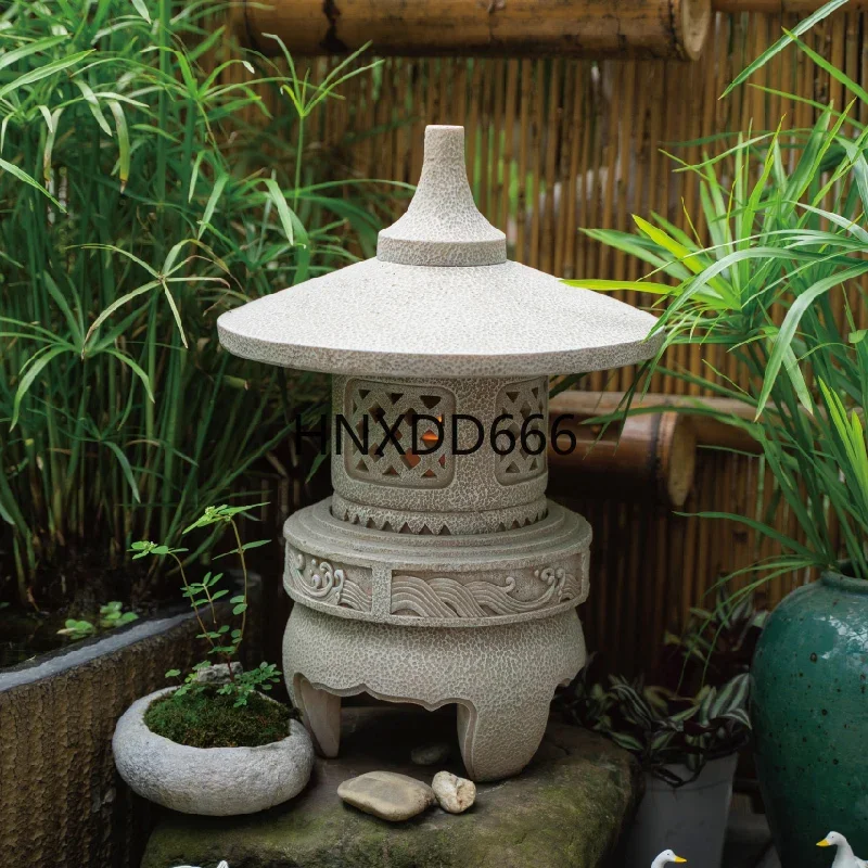 Ingenuity Square Chinese Balcony Dry Landscape Garden Ornament Outdoor Courtyard Garden Villa Landscape Stone Tower Light