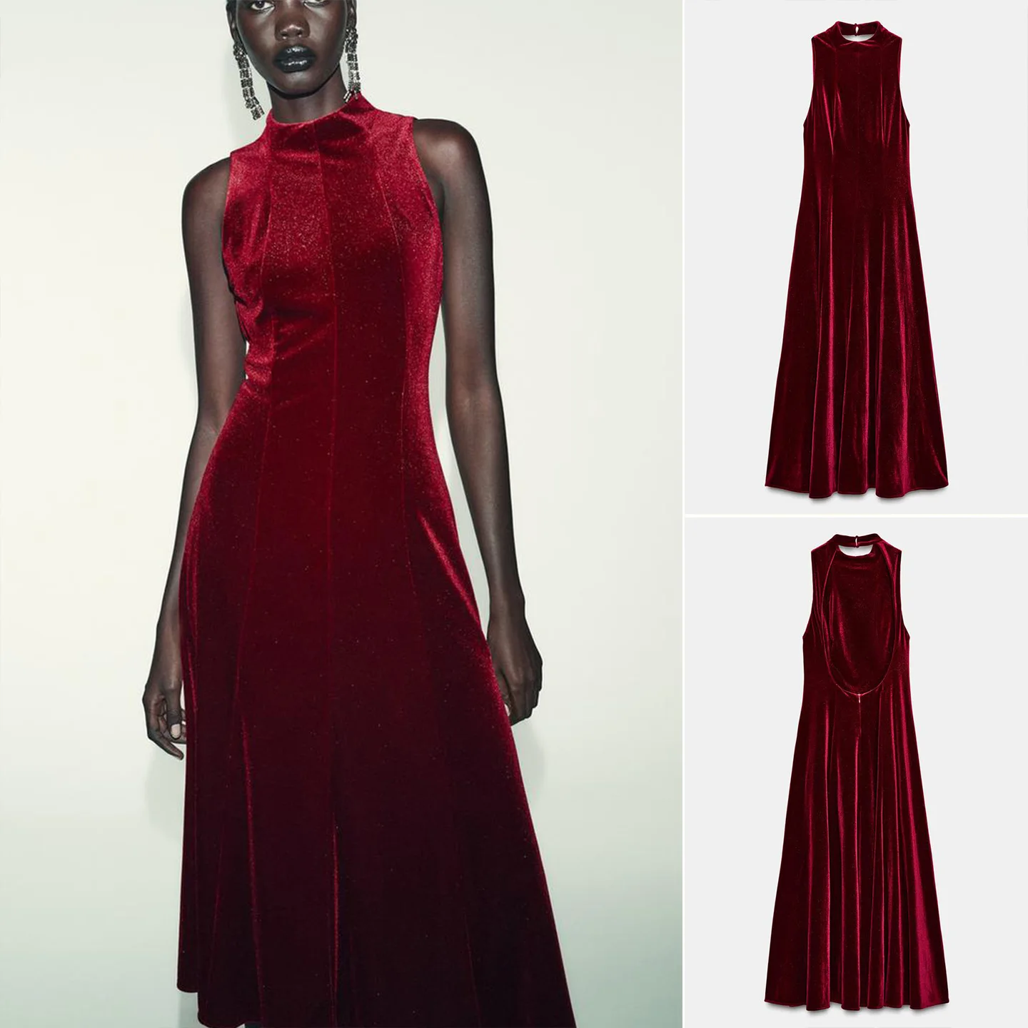 

Новинка Весна: Женское бархатное платье А-силуэта миди с круглым вырезом без рукавов 9934854, модный офисный стиль, полиэстер