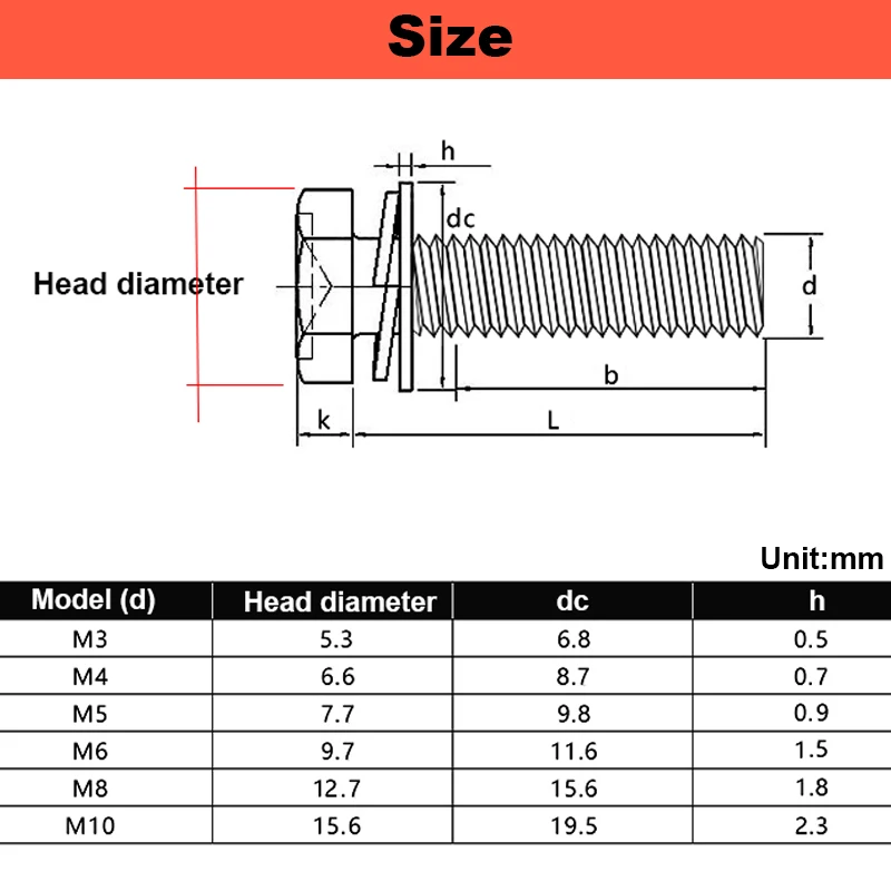 3in1 M3M4M5M6M8M10 Cross Hexagon Screw Gasket Spring Washer Three Combination Bolt GB9074.13 Cavity Hexagon 304 Stainless Steel