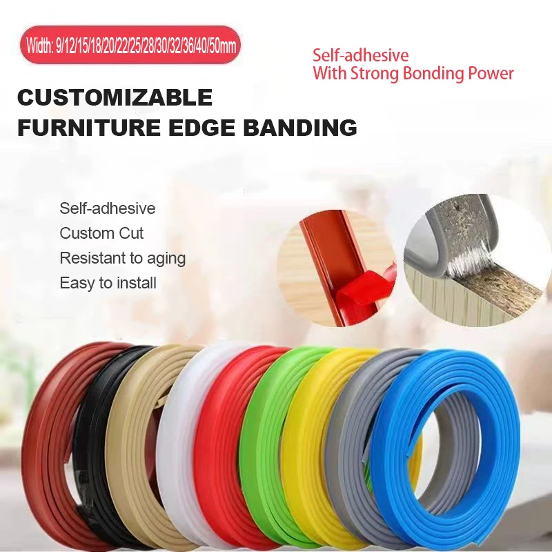 

3-5M TPE Soft Sealing Edge Strip Self-Adhesive Wood Board Waterproof Edge Decoration Wardrobe Furniture Cabinet Width 9mm-50mm