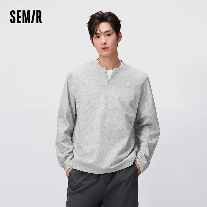 T-shirt Homme Semir à Manches Longues, Col Rond Texturé, Demi-Plaque, Tricoté, Automne 2026, Imprimé Lettres Couple, Haut Décontracté pour Usage Quotidien