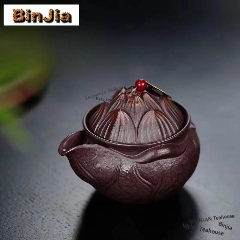 

170ml Authentic Yixing Handmade Purple Clay Lotus Teapots Beauty Tea Infuser Hand Grasp Pot Kettle Chinese Raw Ore Zisha Teaware