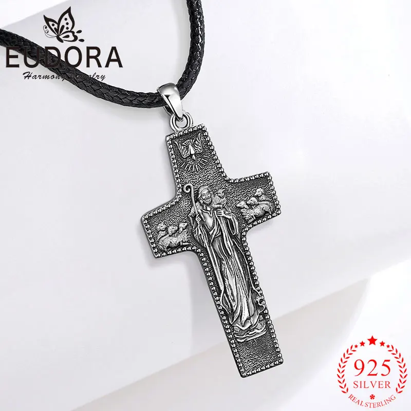 

Кулон-крест «Хороший пастырь» из серебра 925 пробы, христианский, с изображением Иисуса, духовное украшение, религиозный подарок для мужчин и женщин