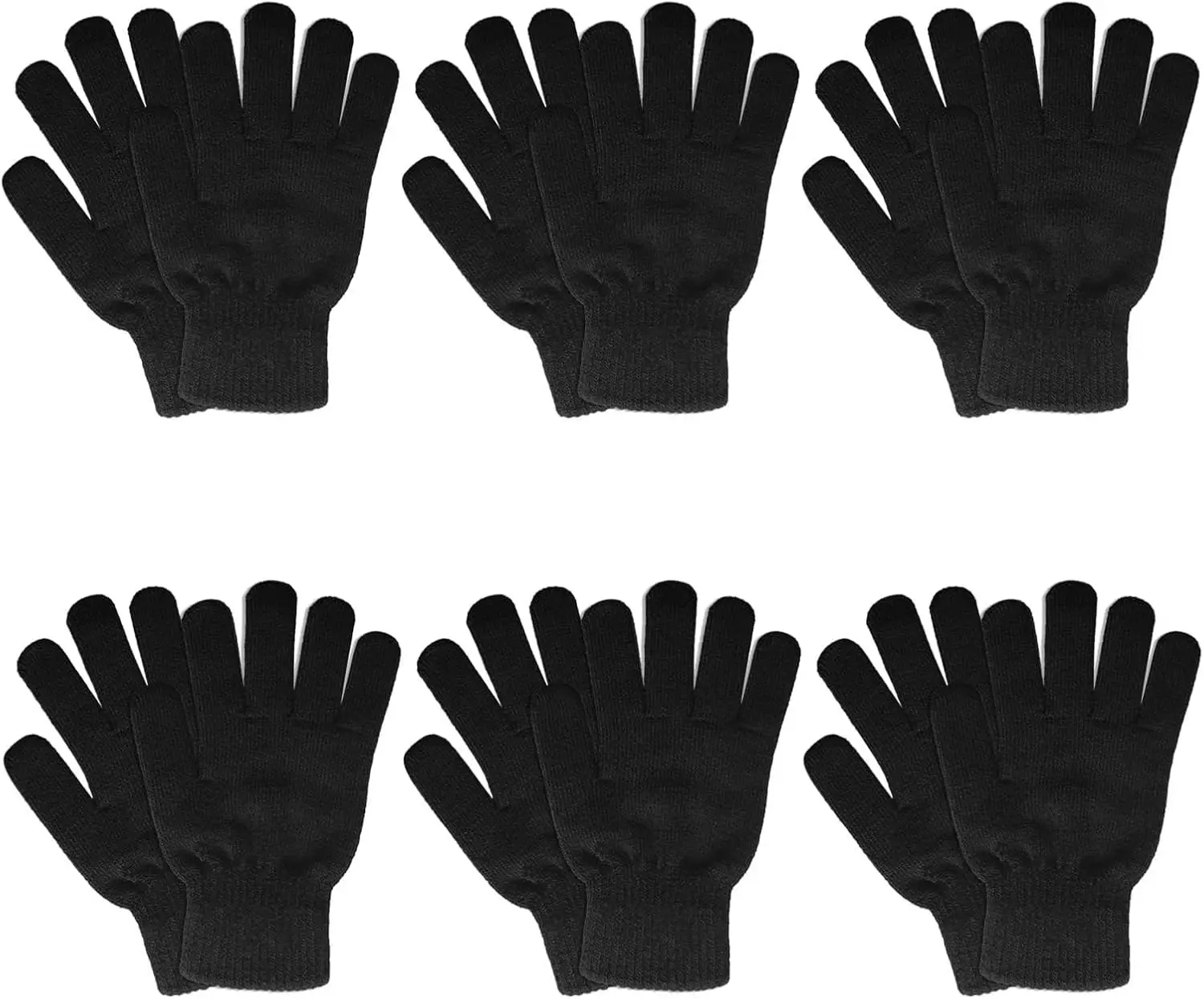 6 Pairs Winter Gloves for Women Men's Warm Knit Gloves for Clod Weather Black Magic Glove for Driving Running Hiking