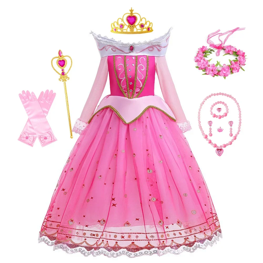 Sleeping Beauty Carnival Dress up Girls Aurora Cosplay Halloween Apparel Pink Princess Toddler Christmas Ball Gown