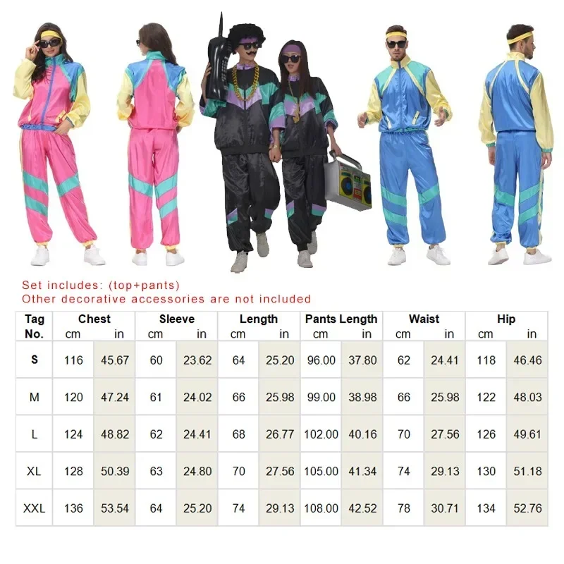 80s 90s Retro Disco Suit Adult Mens Cosplay Party Stage Costume Fashion Color Matching Retro Sportswear Suit image 6