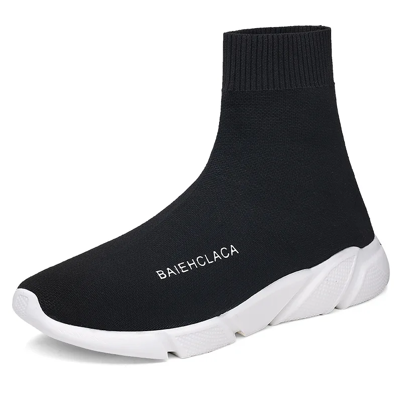 Brand Unisex Socks Shoes Breathable High-top Running Shoes Men\'s Casual Sneakers Mesh Stretch Fabric Slip-On Ladies Sports Shoes