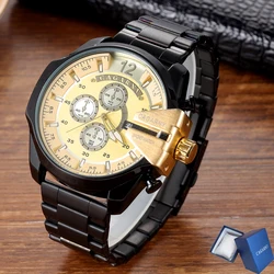 Cool Black Gold Mens orologi uomo Luxury Brand Large Case orologio al quarzo per uomo acciaio inossidabile Relogio Masculino orologio maschile XFCS