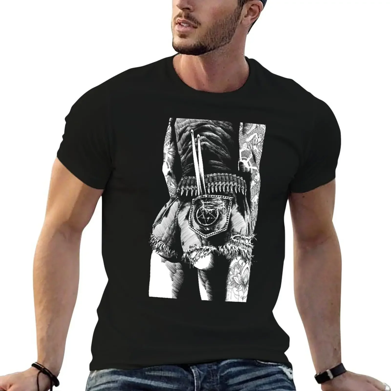 Drummer drums drumsticks tattoo 70s metal amp amplifier stack tube guitar heavy stoner rock T-Shirt oversizeds outfits for men