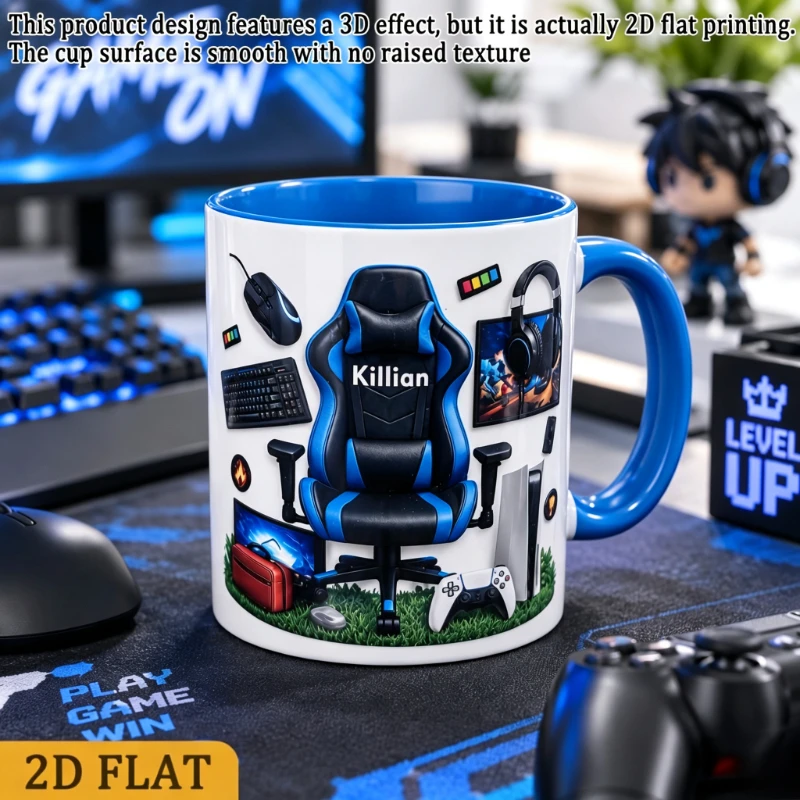 Personalized Video Game Mug 2D Printing Custom Name Coffee Cup Gift Gamer Streamer Birthday Christmas